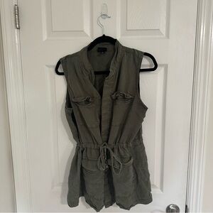 Mossimo TARGET OLIVE Green Cinched Tie Waist Sleeveless Vest (with buttons)